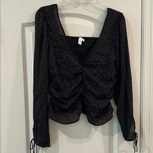 Elegant Black Blouse with Hearts